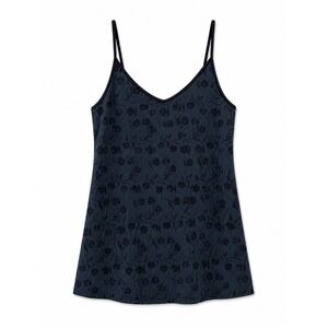 California Miss Womens Cami Top Navy Blue Floral Jacquard V Neck Slip Size M